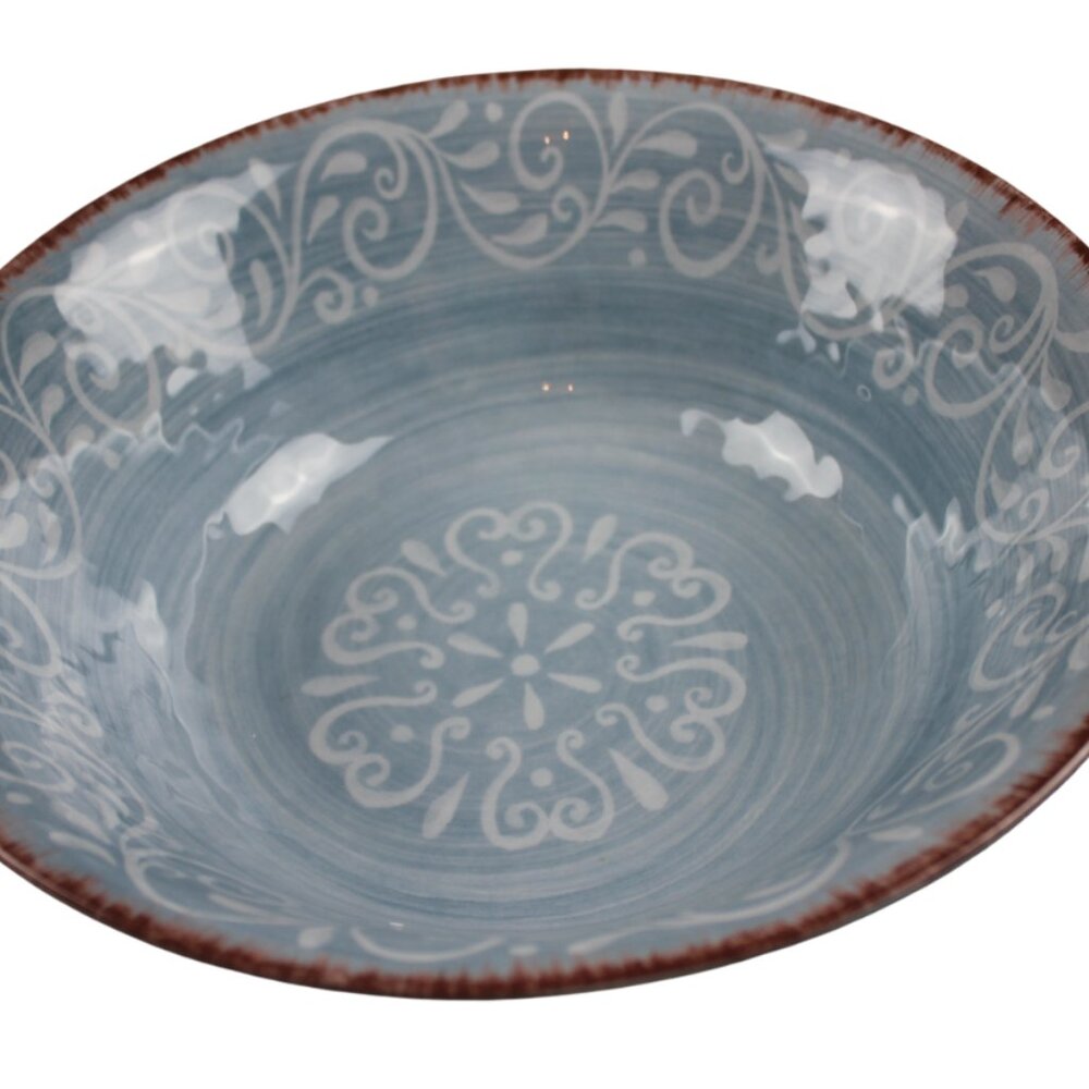 Soho Loft Blue Swirl Rustic Serving Bowl Large Melamine 11.5" Dish White NEW